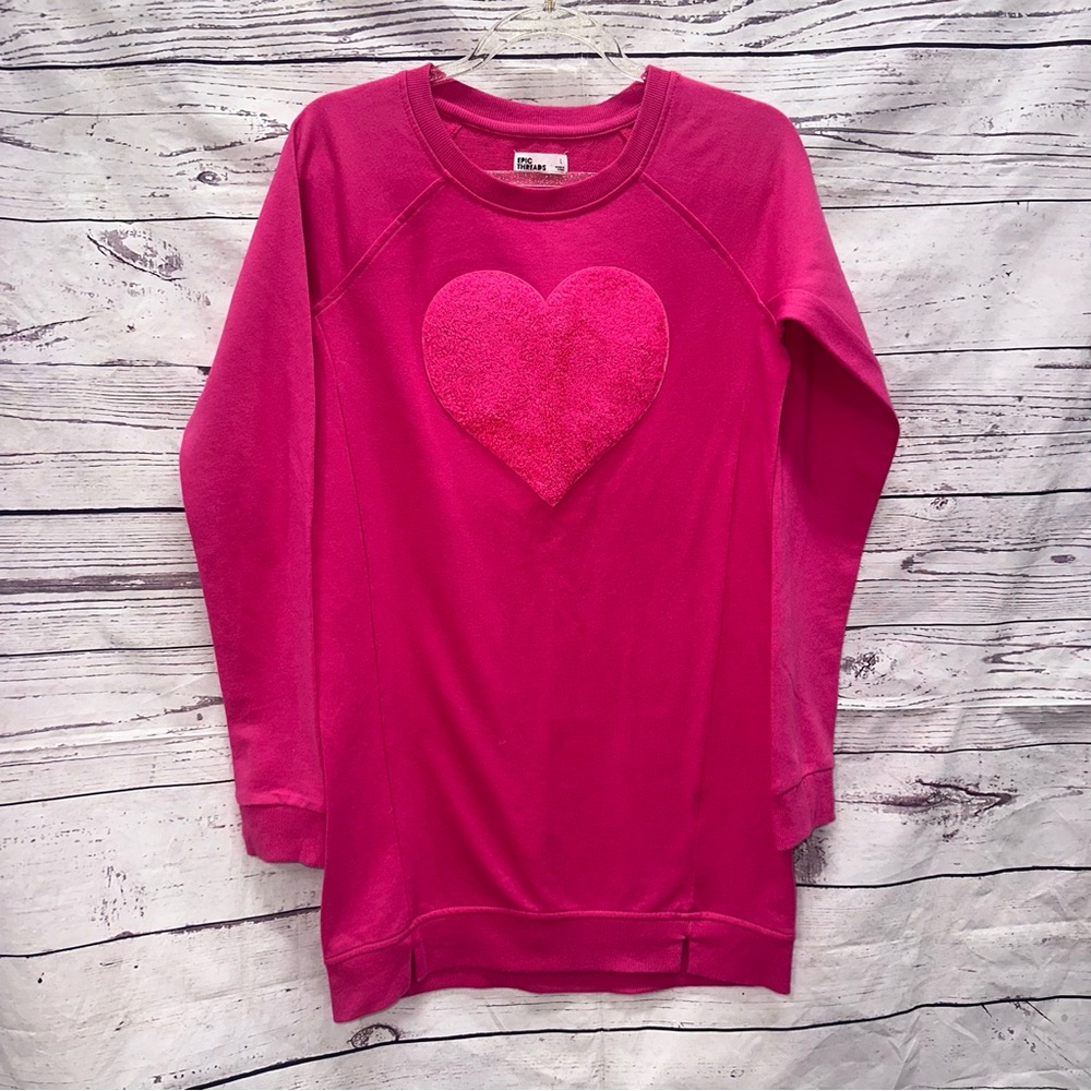 Epic Threads Girls' Long Sleeve Sweatshirt Pink Heart Size Large